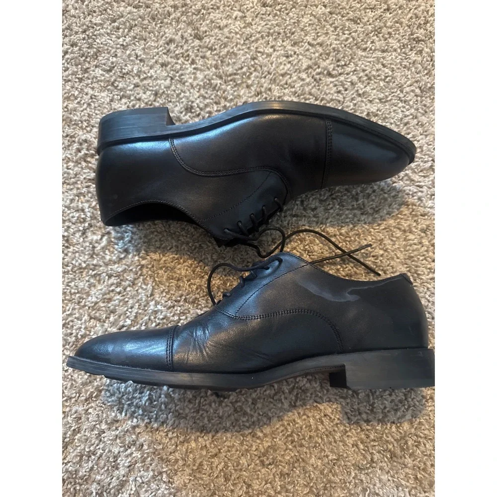 Cole Haan Grand Mens Black Leather Cap Toe Oxford Dress Shoes Lace Up